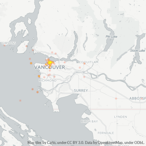 Bedrijfsconcentratie in Postcode V6B - Vancouver, Brits-Columbia