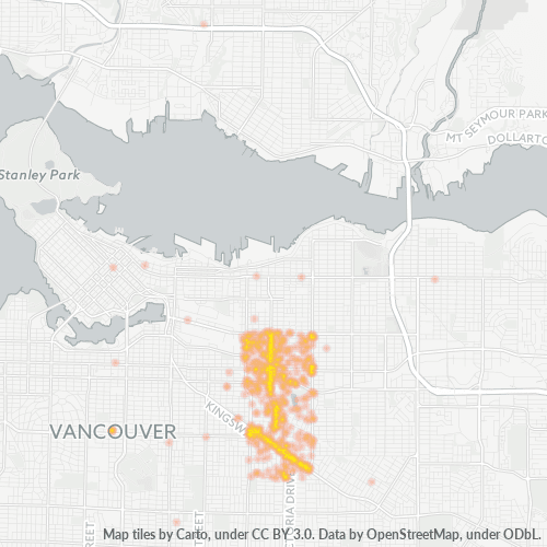 Bedrijfsconcentratie in Postcode V5N - Vancouver, Brits-Columbia