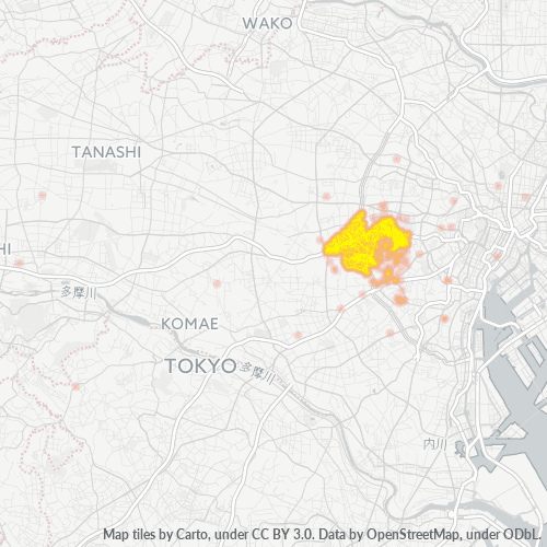 Bedrijfsconcentratie in Postcode 151 - Minamisenju, Tokyo Prefecture