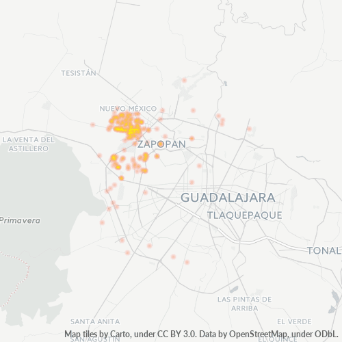Verksamhetskoncentration i Postnummer 45136 - Zapopan, Jalisco