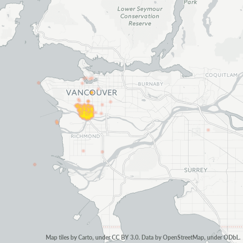 Bedrijfsconcentratie in Postcode V6P - Vancouver, Brits-Columbia