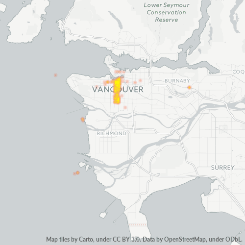 Bedrijfsconcentratie in Postcode V5Z - Vancouver, Brits-Columbia