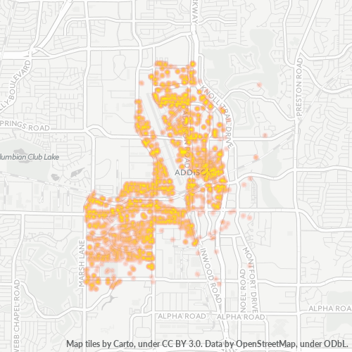 Verksamhetskoncentration i Postnummer 75001 - Addison, Texas