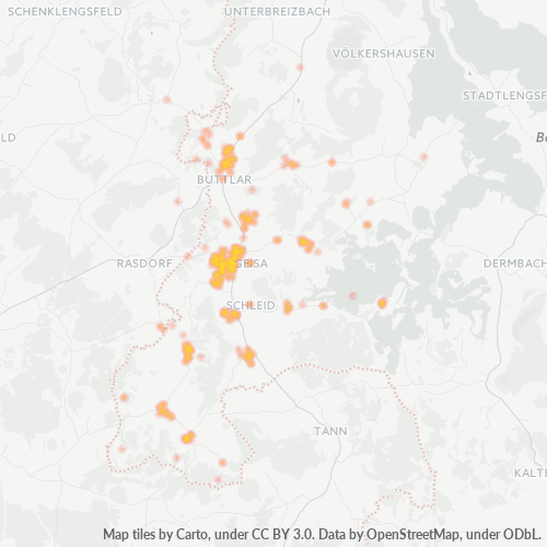 Bedrijfsconcentratie in Postcode 36419 - Buttlar, Thüringen (deelstaat)