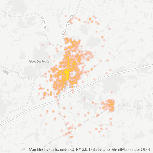 Geschäftskonzentration in PLZ 59302 - Oelde, Nordrhein-Westfalen