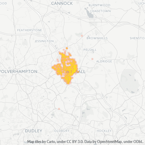 Concentració d'empreses a Codi Postal WS2 - Walsall, Anglaterra