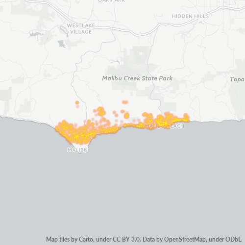 Bedrijfsconcentratie in Postcode 90265 - Malibu, Californië