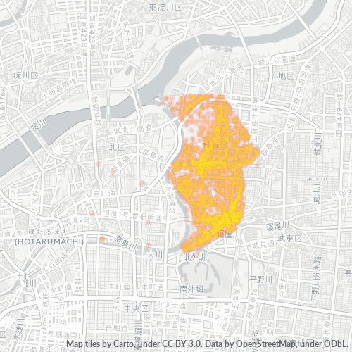 Bedrijfsconcentratie in Postcode 534 - Osaka (prefectuur)