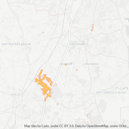 Bedrijfsconcentratie in Postcode 1654 - Huizingen, Vlaanderen