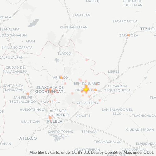 Verksamhetskoncentration i Postnummer 90500 - Huamantla, Tlaxcala (delstat)