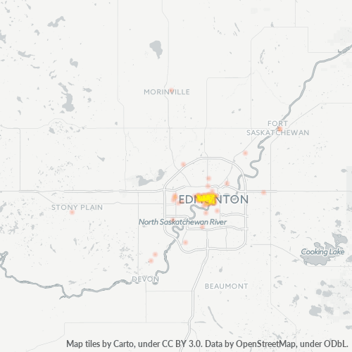 Bedrijfsconcentratie in Postcode T5H - Edmonton, Alberta