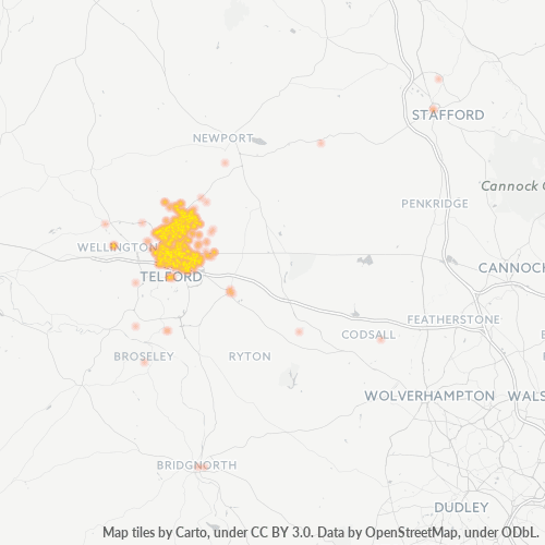 Concentració d'empreses a Codi Postal TF2 - Telford, Anglaterra