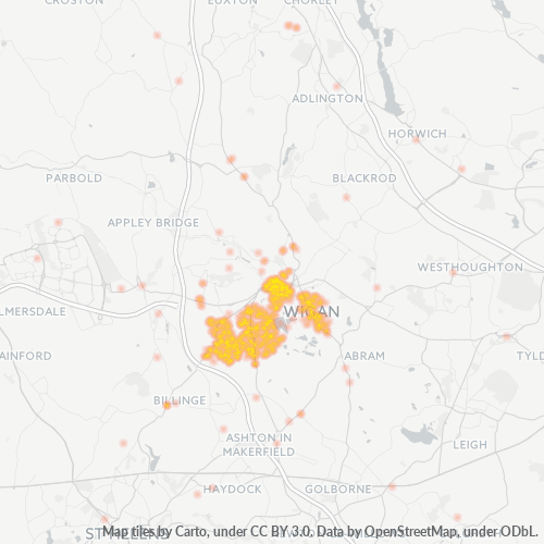 Concentració d'empreses a Codi Postal WN3 - Wigan, Anglaterra