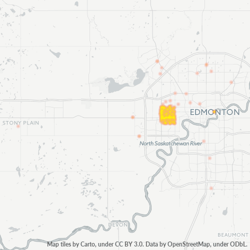 Verksamhetskoncentration i Postnummer T5P - Edmonton, Alberta