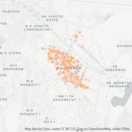 Verksamhetskoncentration i Postnummer 1592 - Sofia, Sofiya-Grad
