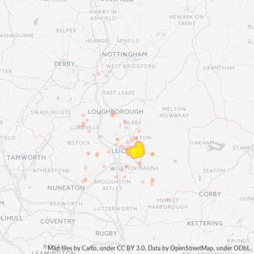 Concentració d'empreses a Codi Postal LE5 - Leicester, Anglaterra