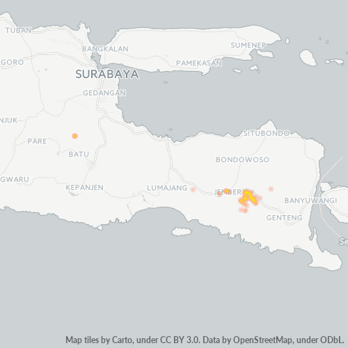 Bedrijfsconcentratie in Postcode 68184 - Jember, Oost-Java