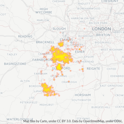Concentració d'empreses a Codi Postal GU2 - Guildford, Anglaterra