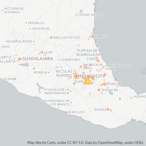 Verksamhetskoncentration i Postnummer 72000 - Puebla, Puebla (delstat)