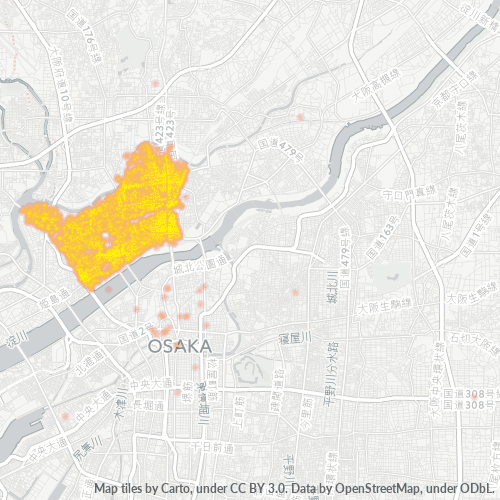 Bedrijfsconcentratie in Postcode 532 - Osaka, Osaka (prefectuur)