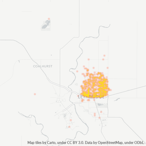 Verksamhetskoncentration i Postnummer T1H - Lethbridge, Alberta