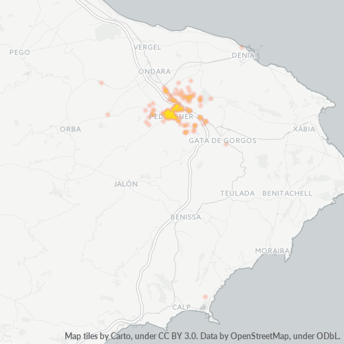 Bedrijfsconcentratie in Postcode 03750 - Pedreguer, Valencia (autonome gemeenschap)