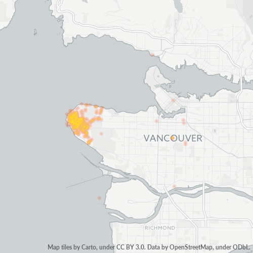 Bedrijfsconcentratie in Postcode V6T - Vancouver, Brits-Columbia