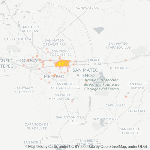 Verksamhetskoncentration i Postnummer 52170 - Metepec, Morelos
