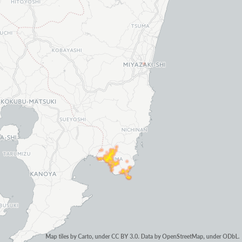 Bedrijfsconcentratie in Postcode 888 - Miyazaki (prefectuur)