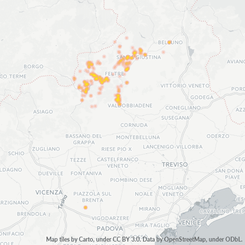 Bedrijfsconcentratie in Postcode 32030 - Fonzaso, Veneto
