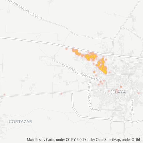 Verksamhetskoncentration i Postnummer 38016 - Celaya, Guanajuato (delstat)