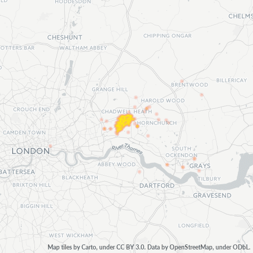 Concentració d'empreses a Codi Postal RM8 - Londres, Anglaterra